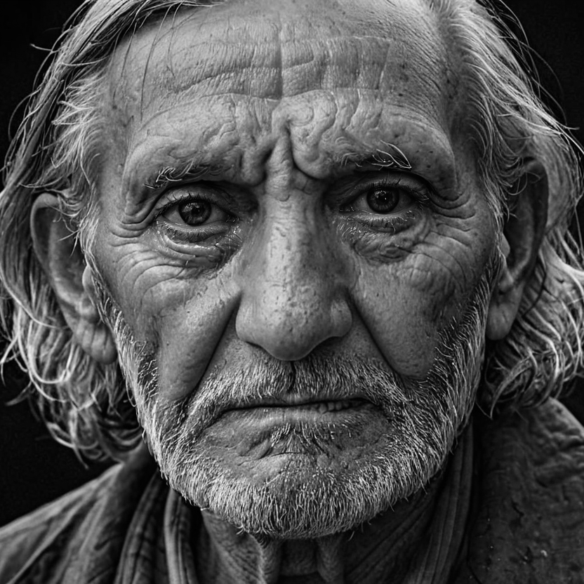 A black and white portrait of an old man with a beard - IA images gallery