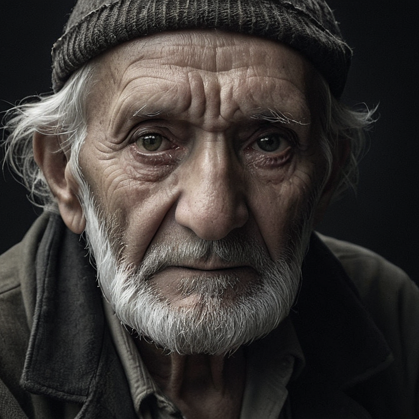 A portrait of an old man with a hat - IA images gallery